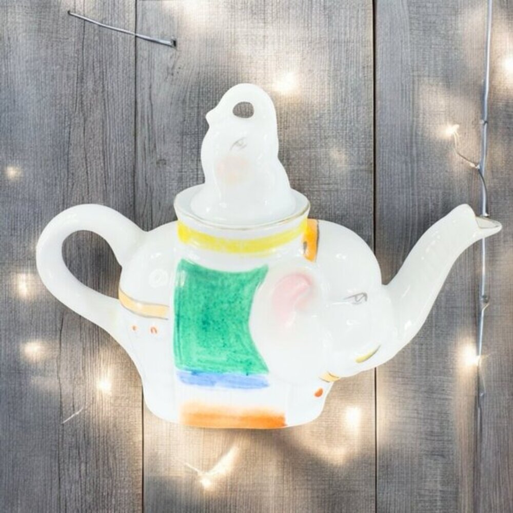 Vintage Pier 1 Ceramic Elephant Shape Carafe Teapot With Lid‎ Oriental Style VTG